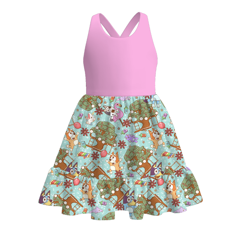 (Pre Order)Girls Spring and Summer Cartoon Print Dress