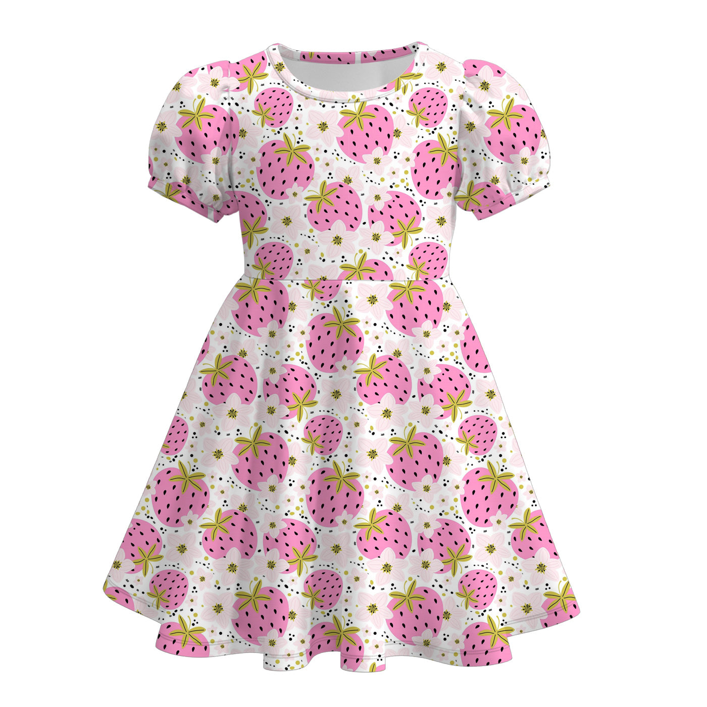 (Pre Order)Girls Spring and Summer Strawberry&Cartoon Print Dress