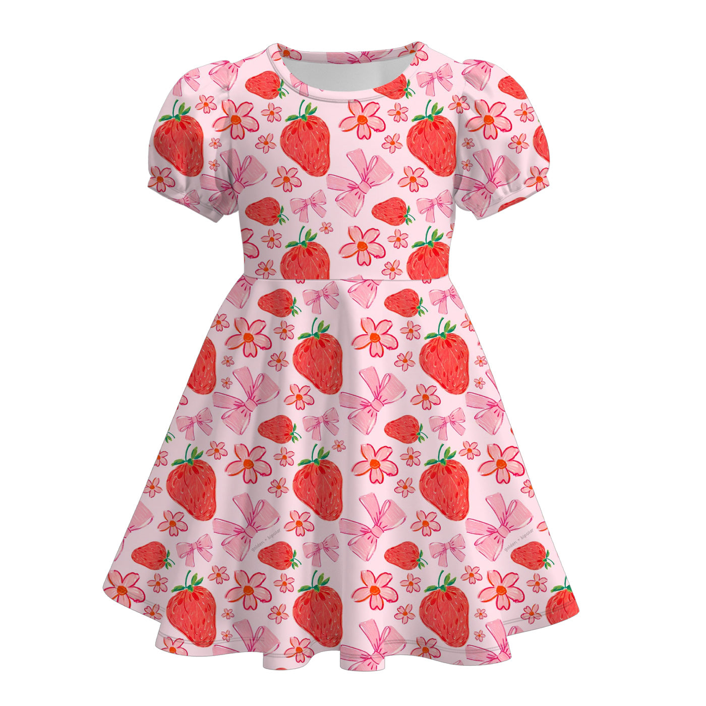 (Pre Order)Girls Spring and Summer Strawberry&Cartoon Print Dress