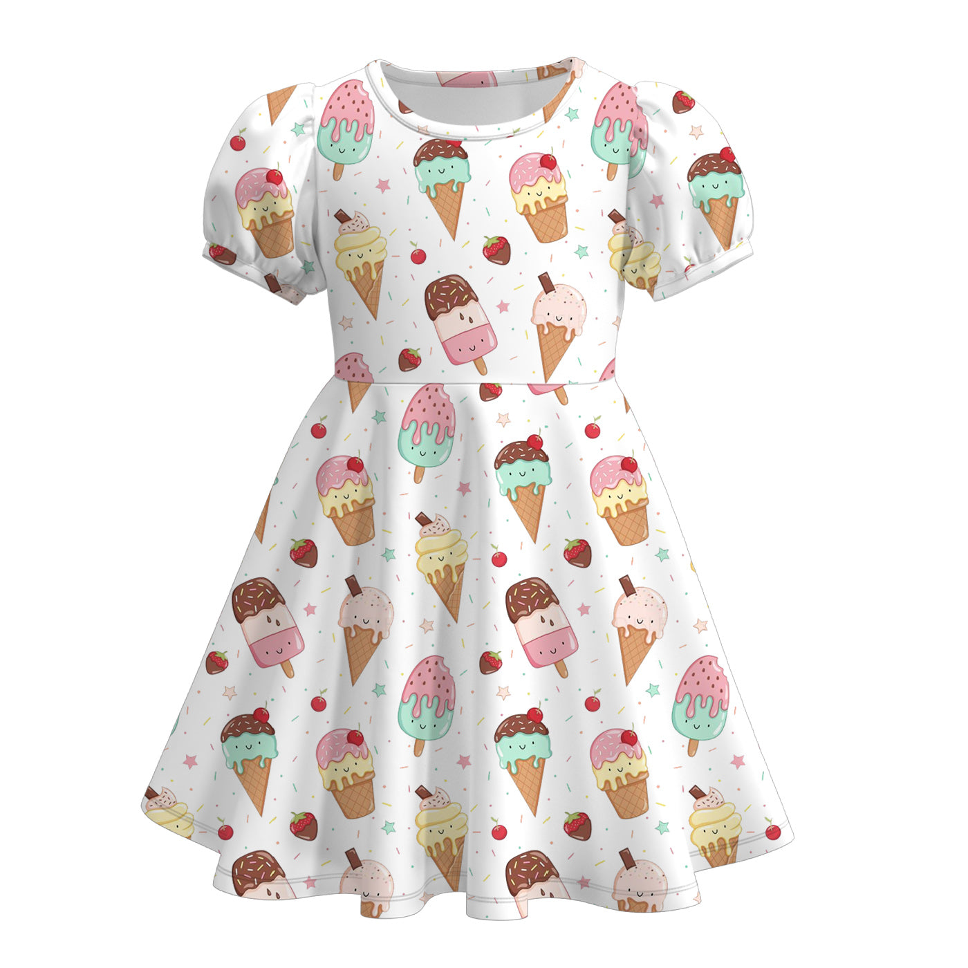 (Pre Order)Girls Spring and Summer Strawberry&Cartoon Print Dress