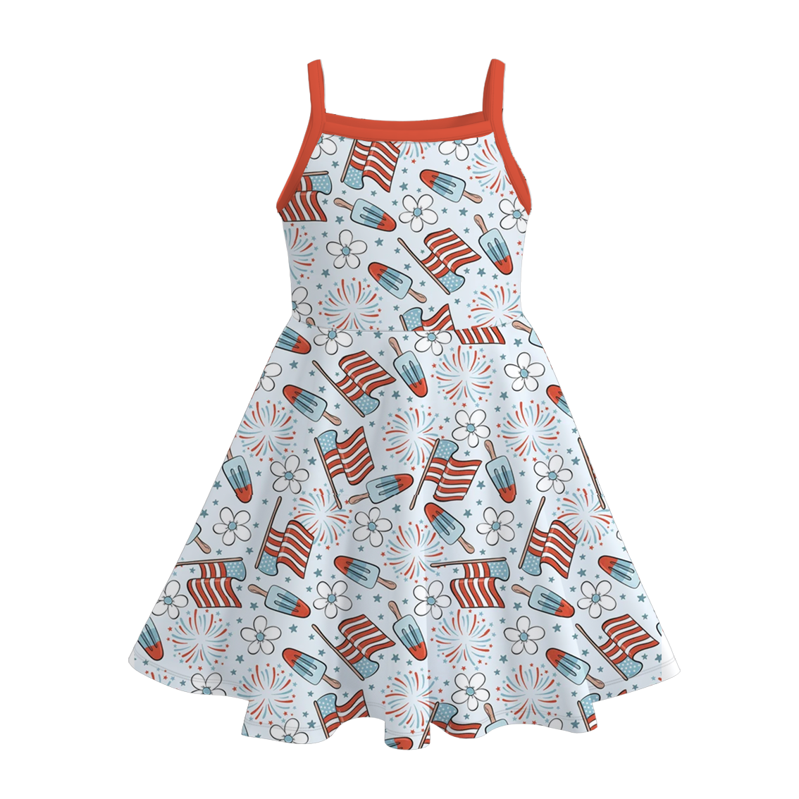 (Pre Order)Girls Patriotic Print Slip Dress