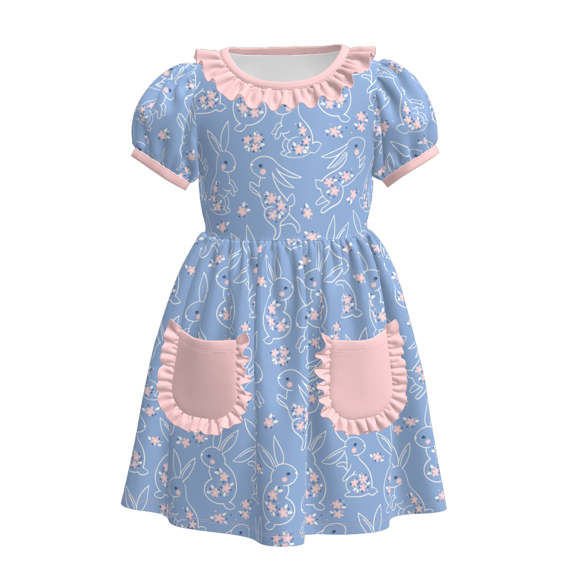 (Pre Order)Girls Easter Bunny Print Dress