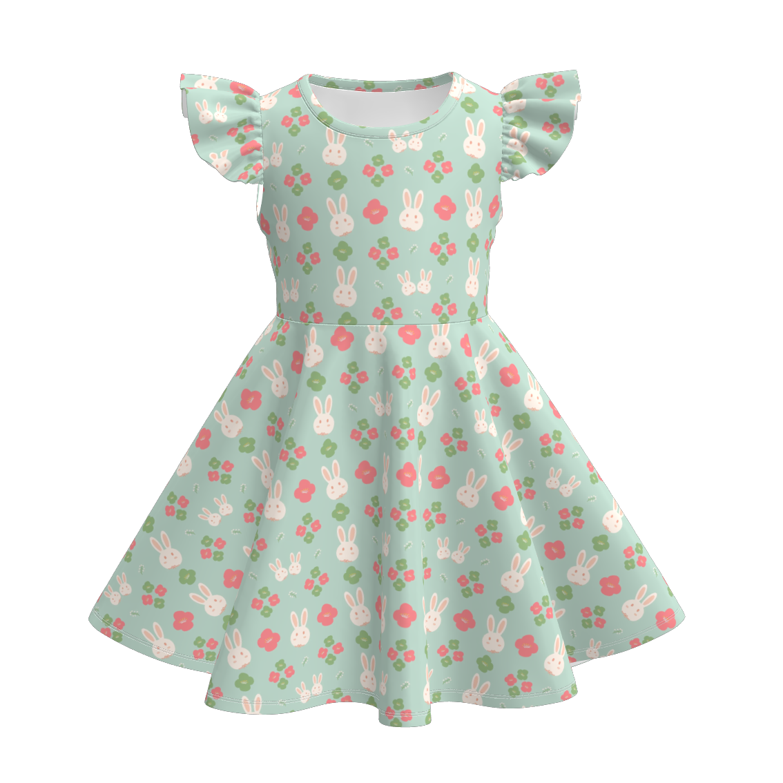 (Pre Order)Girls Easter Bunny&Floral Print Dress
