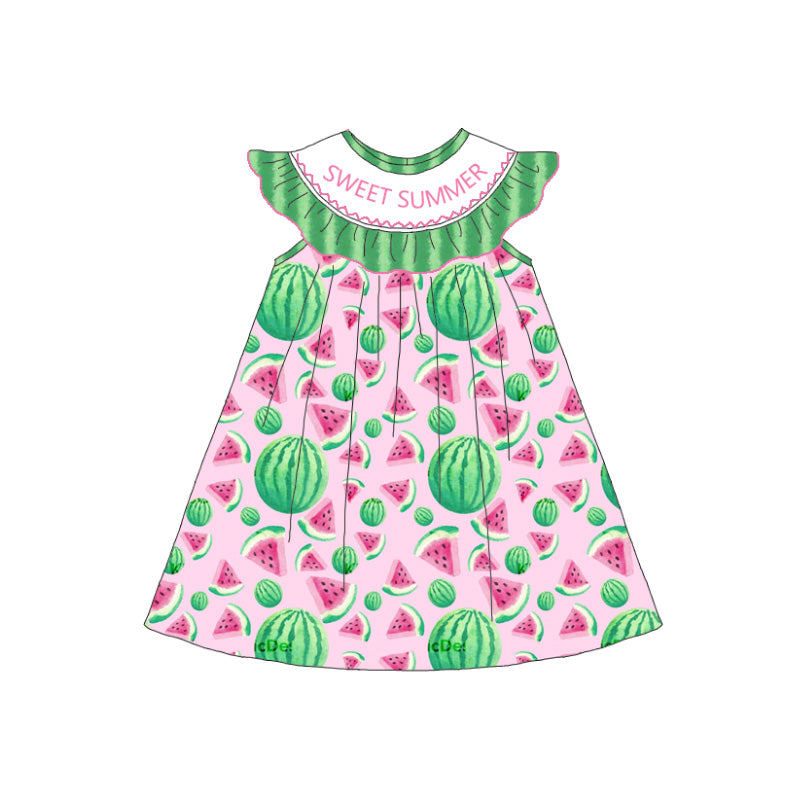 (Pre Order)Sisters Spring and Summer Watermelon Embroidery Smocked Dress&Romper