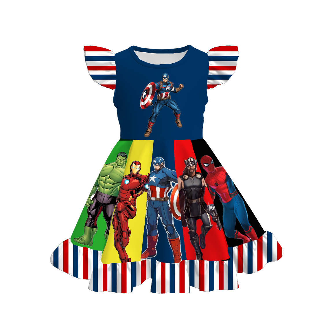 (Pre Order)Girls Spring and Summer Cartoon Character Print Dress