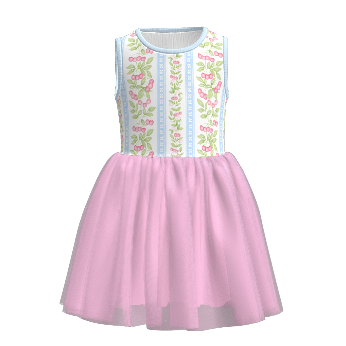 (Pre Order)Girls Spring and Summer Cherry Print Tulle Dress