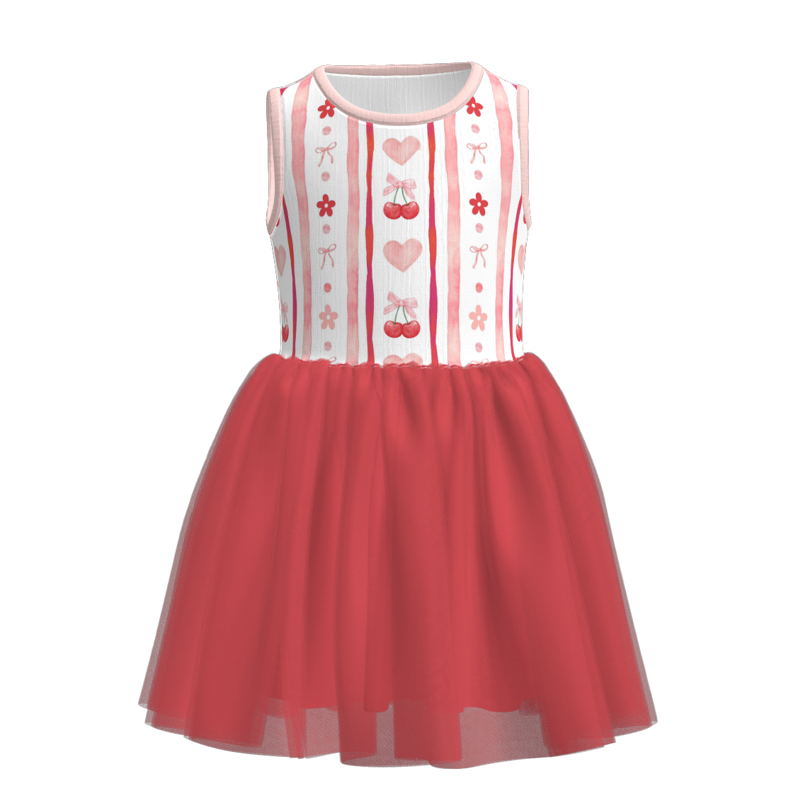 (Pre Order)Girls Spring and Summer Cherry Print Tulle Dress