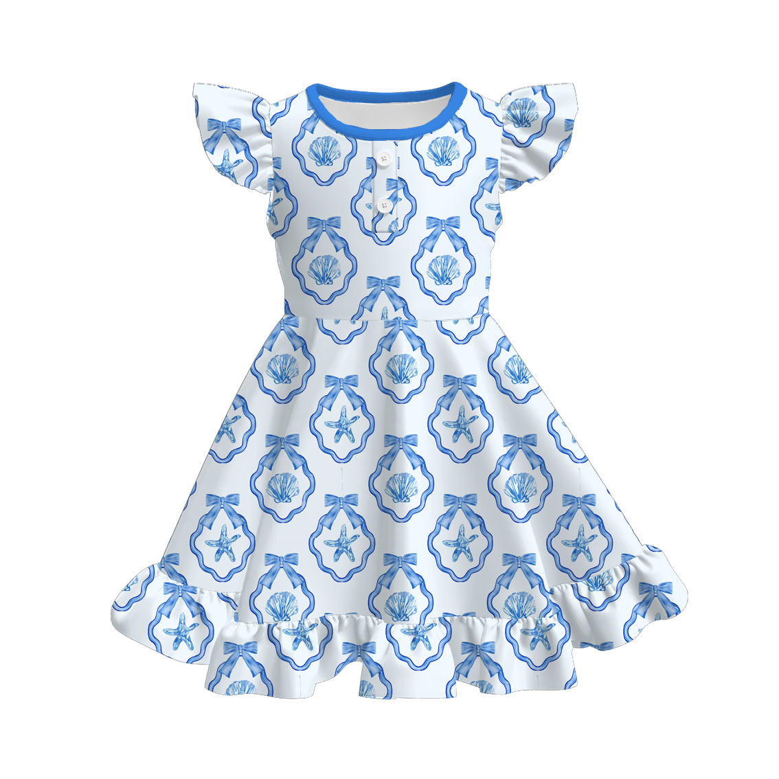 (Pre Order)Girls Spring and Summer Sea Shell Print Dress