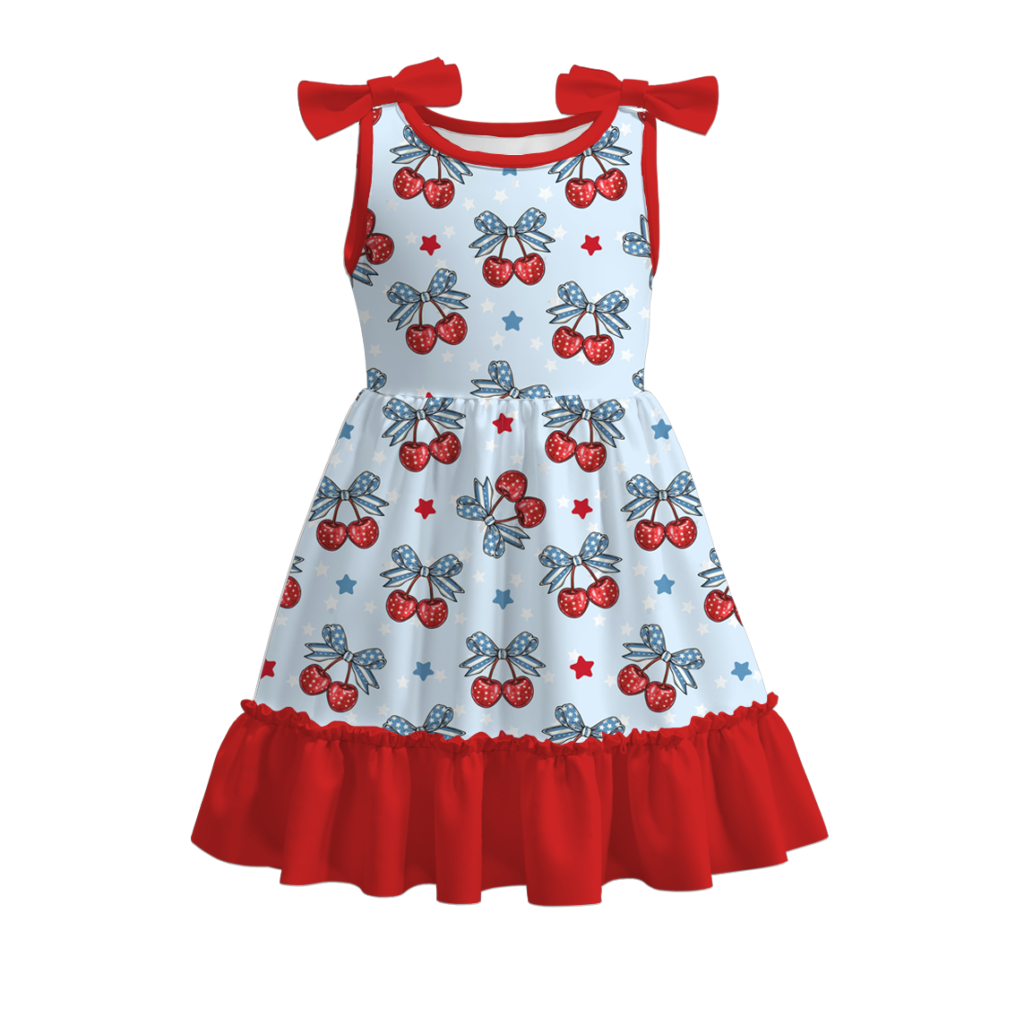 (Pre Order)Girls Patriotic&Cherry Print Dress