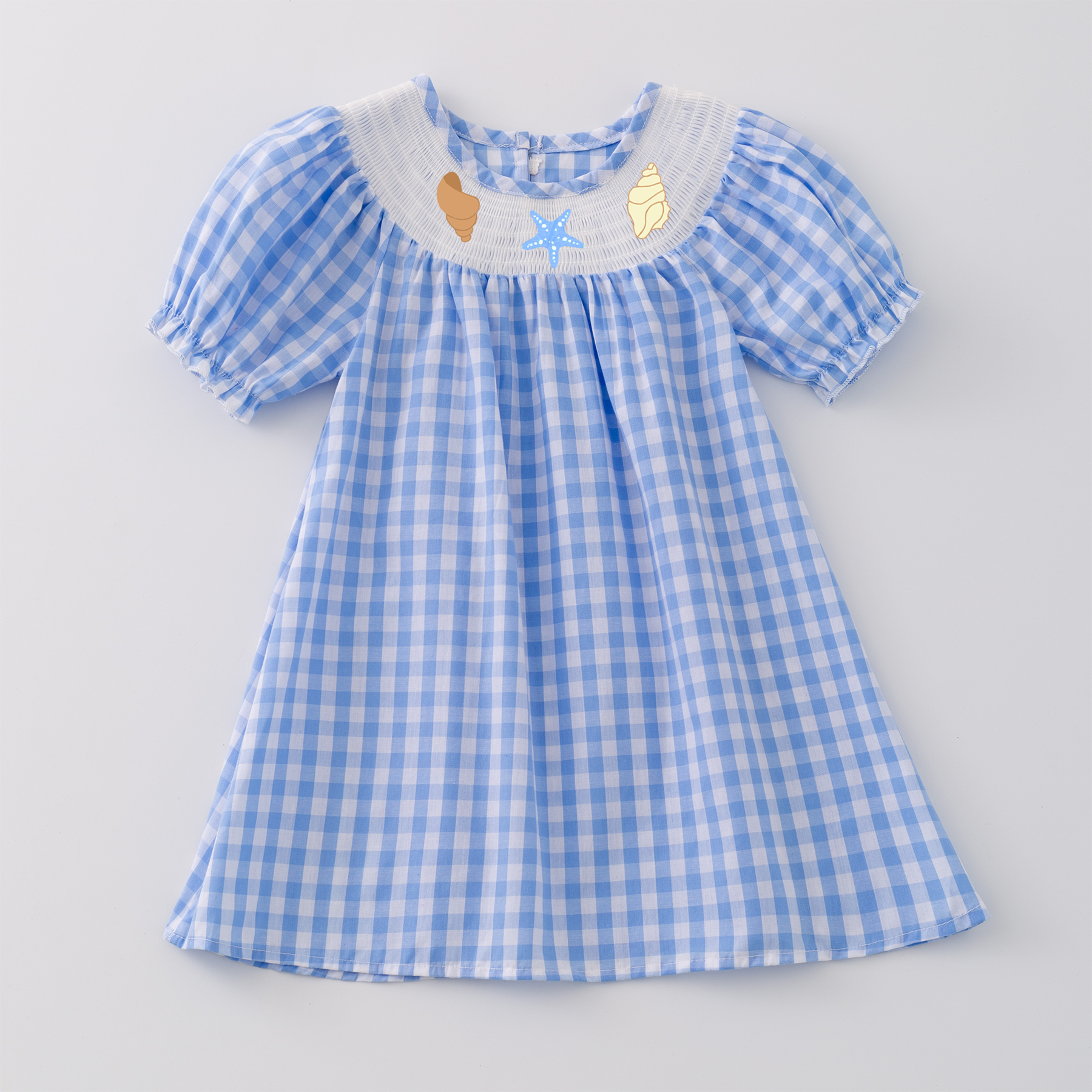 (Pre Order)Girls and Boys Spring&Summer Sea Shell Embroidery Smocked Dress Romper Outfit