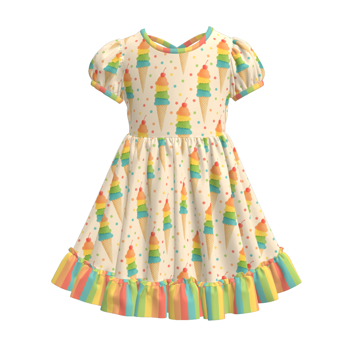(Pre Order)Girls Spring and Summer Fruit&Bow Print Dress