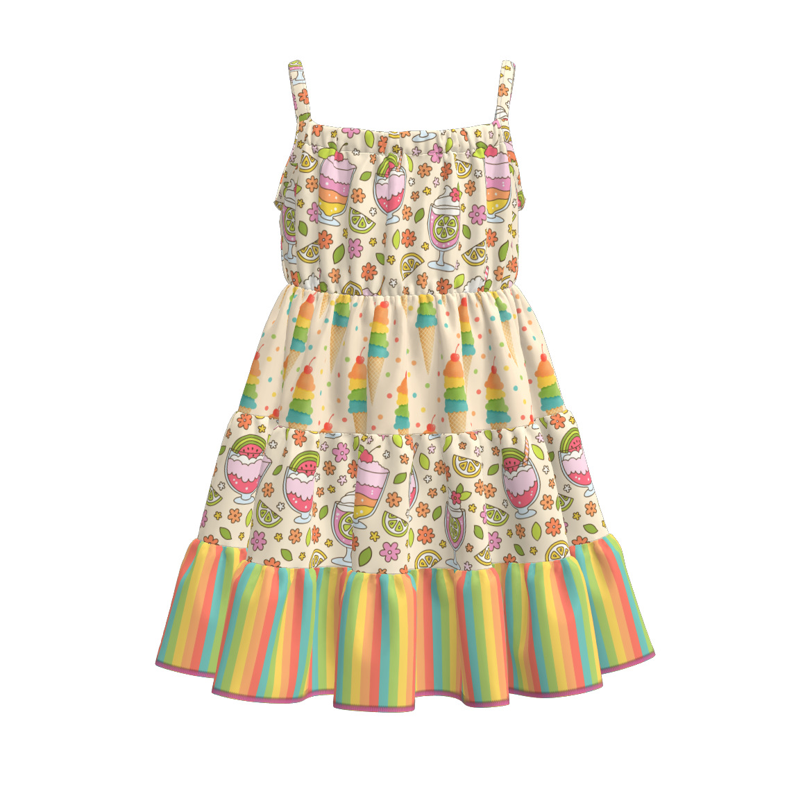(Pre Order)Girls Spring and Summer Fruit&Bow Print Slip Dress