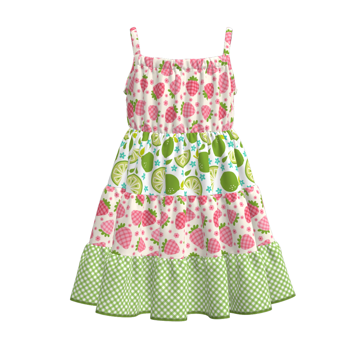 (Pre Order)Girls Spring and Summer Fruit&Bow Print Slip Dress