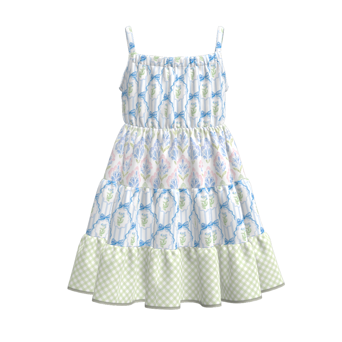 (Pre Order)Girls Spring and Summer Fruit&Bow Print Slip Dress