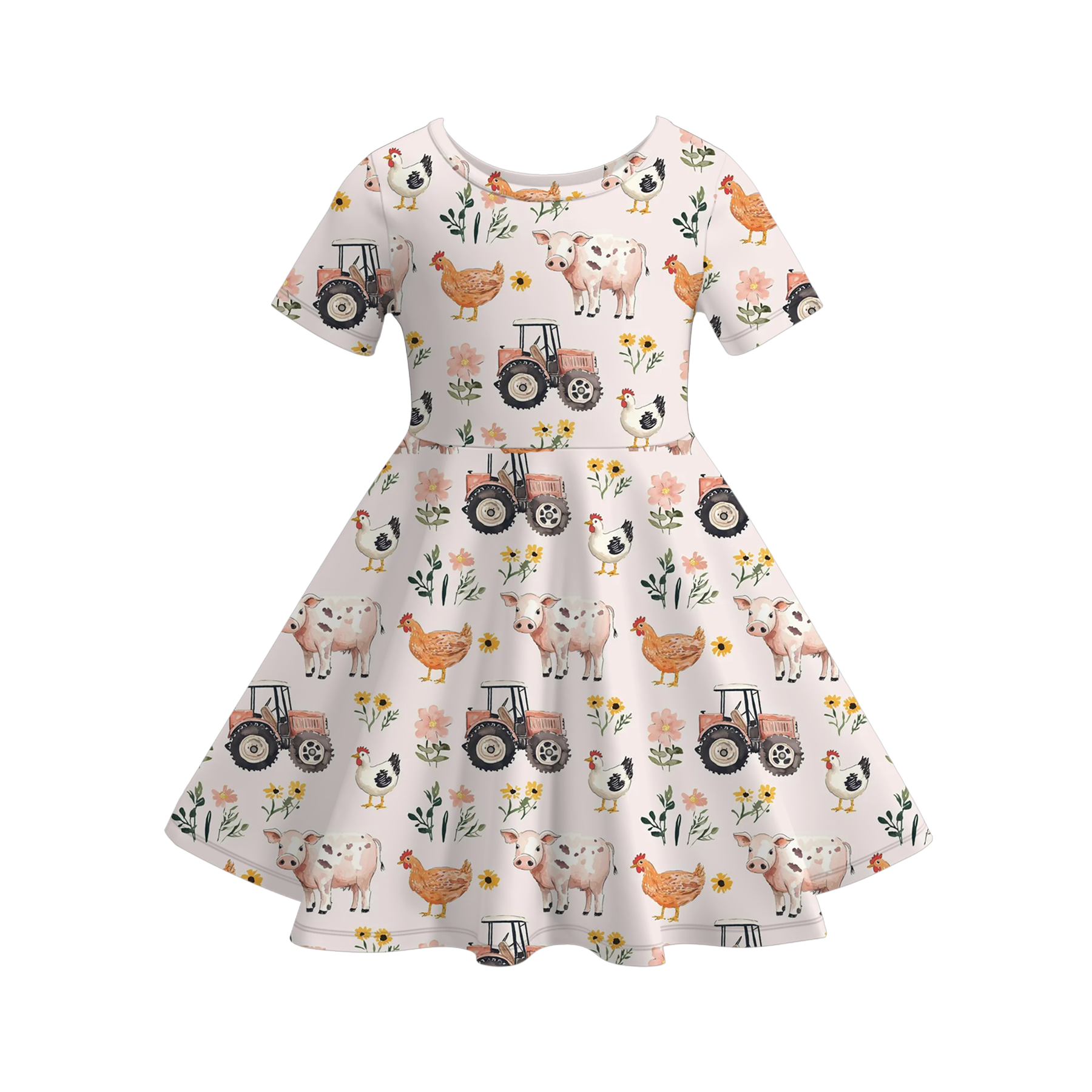 (Pre Order)Girls Spring and Summer Farm Print Dress,Shorts and Jumpsuit
