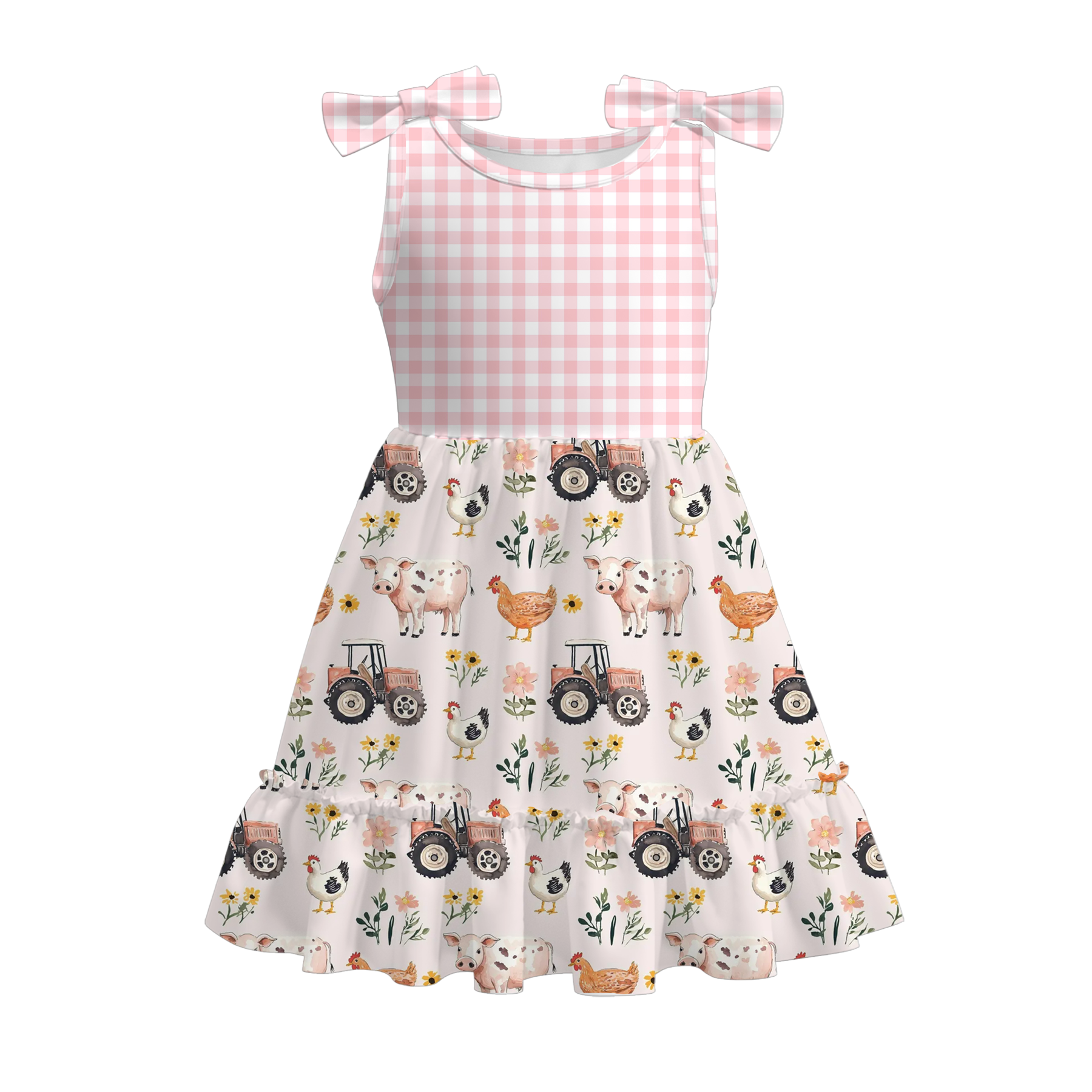 (Pre Order)Girls Spring and Summer Farm Print Dress,Shorts and Jumpsuit
