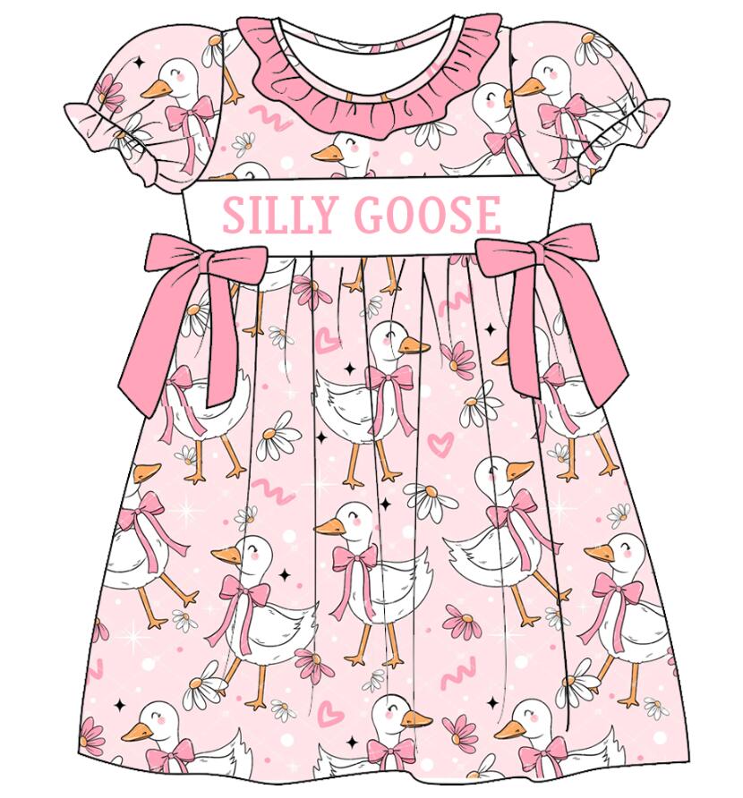 (Pre Order)Sisters Spring and Summer Silly Goose Embroidery Smocked Dress&Romper