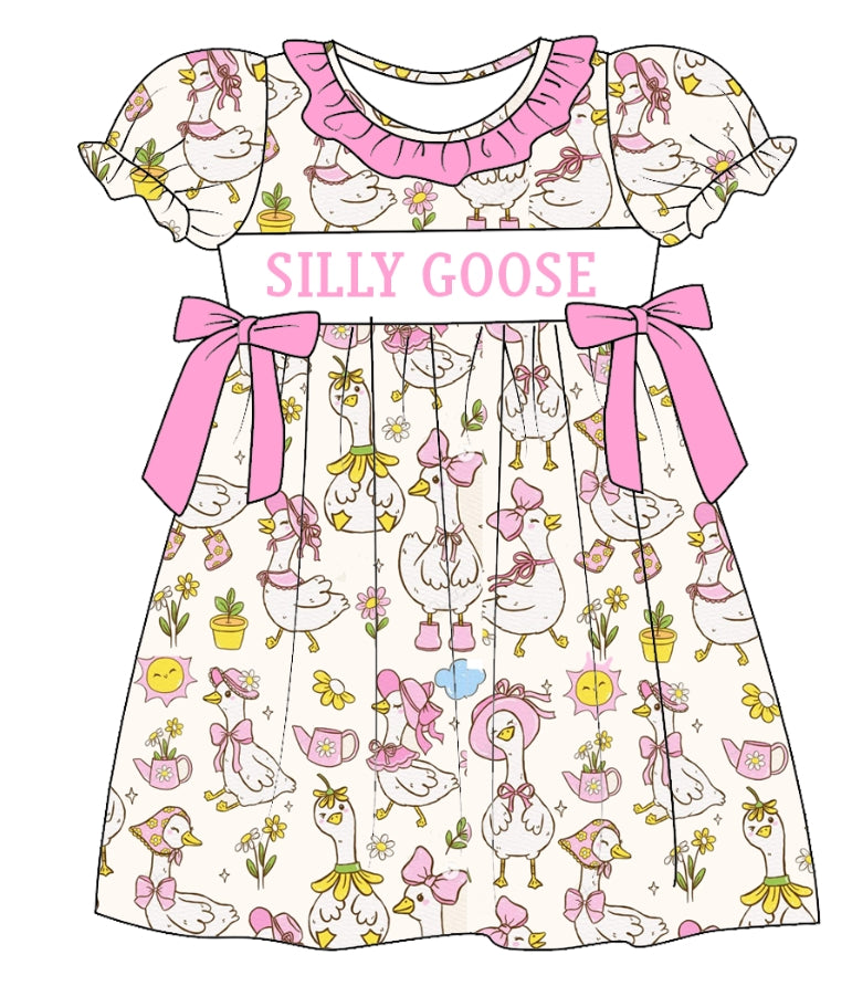 (Pre Order)Sisters Spring and Summer Silly Goose Embroidery Smocked Dress&Romper