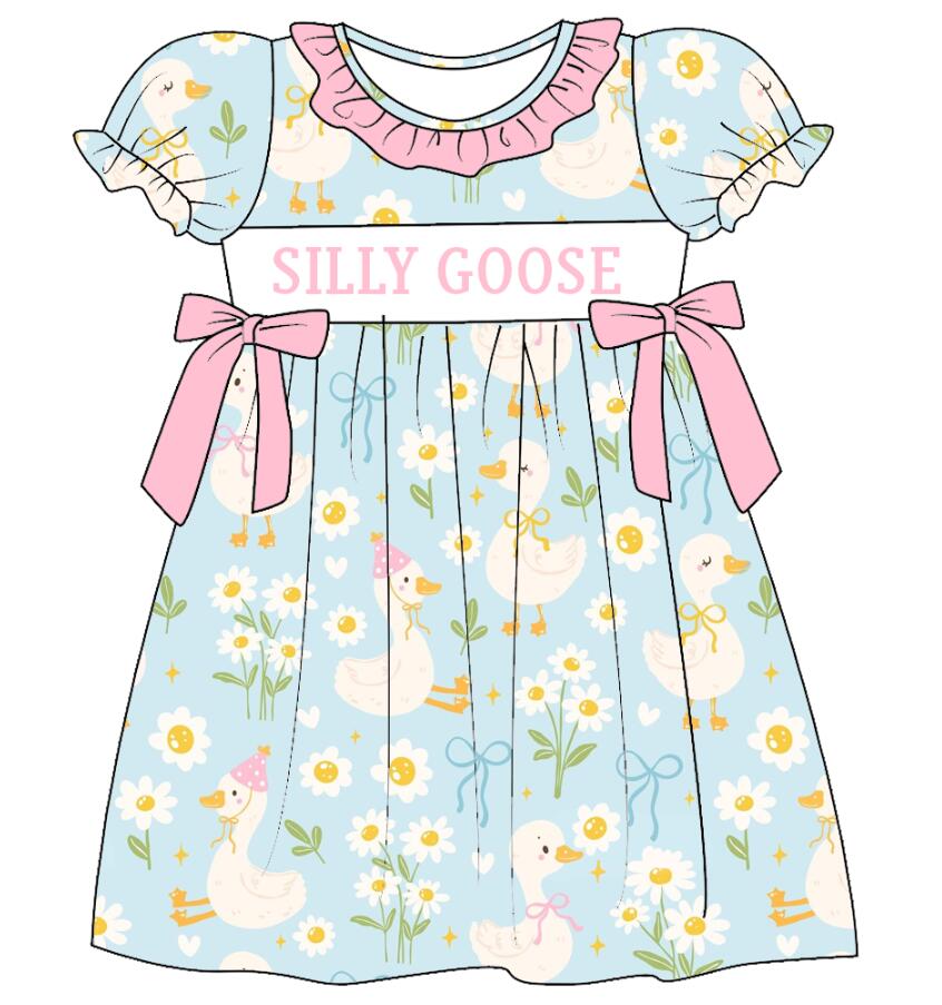 (Pre Order)Sisters Spring and Summer Silly Goose Embroidery Smocked Dress&Romper