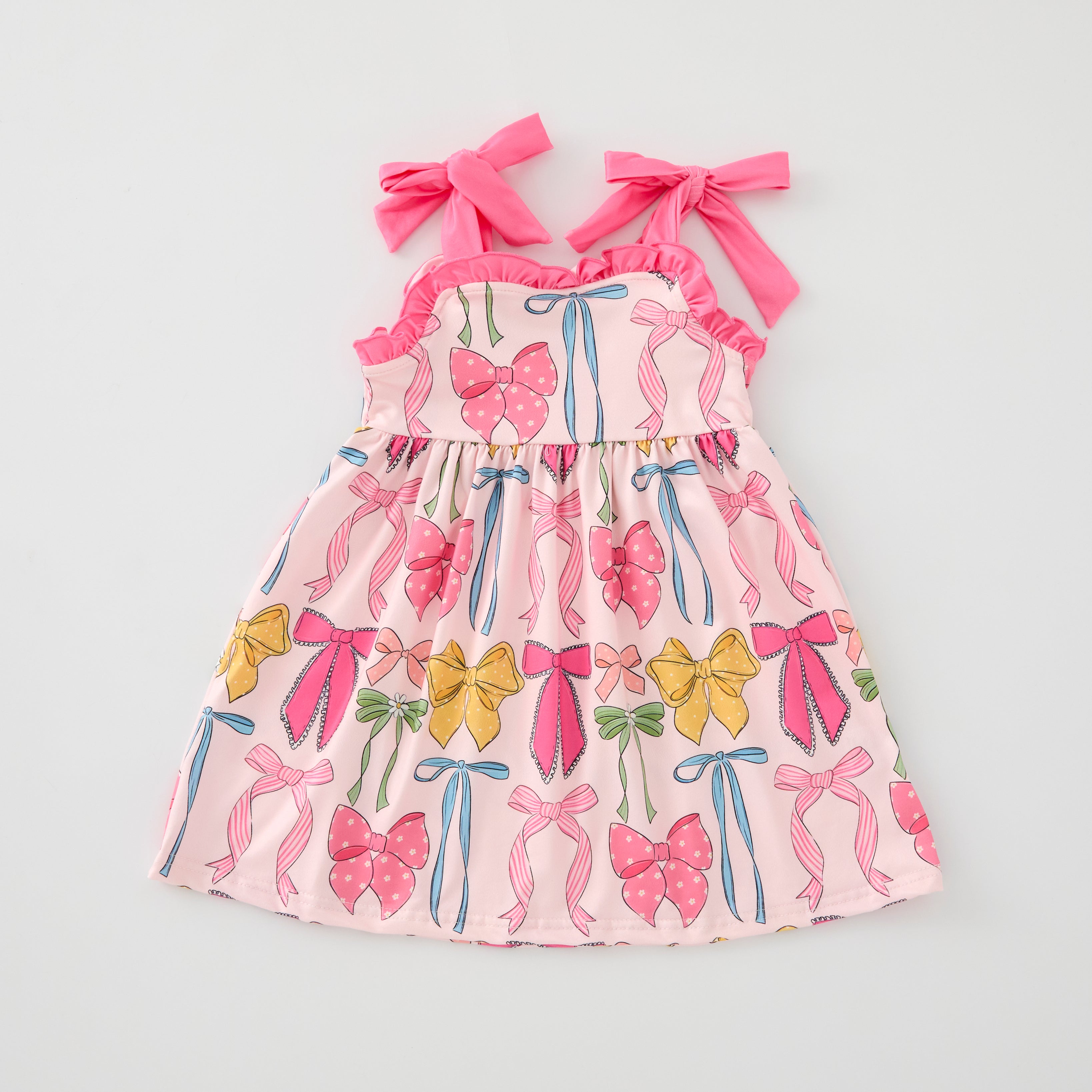 (Pre Order)Girls Spring and Summer Bow&Floral Print Slip Dress