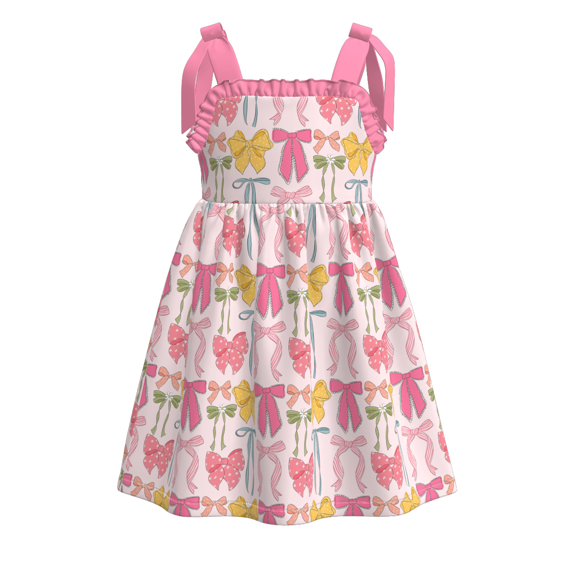 (Pre Order)Girls Spring and Summer Bow&Floral Print Slip Dress