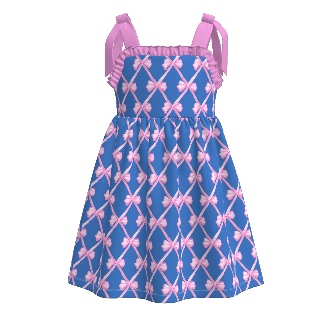 (Pre Order)Girls Spring and Summer Bow&Floral Print Slip Dress