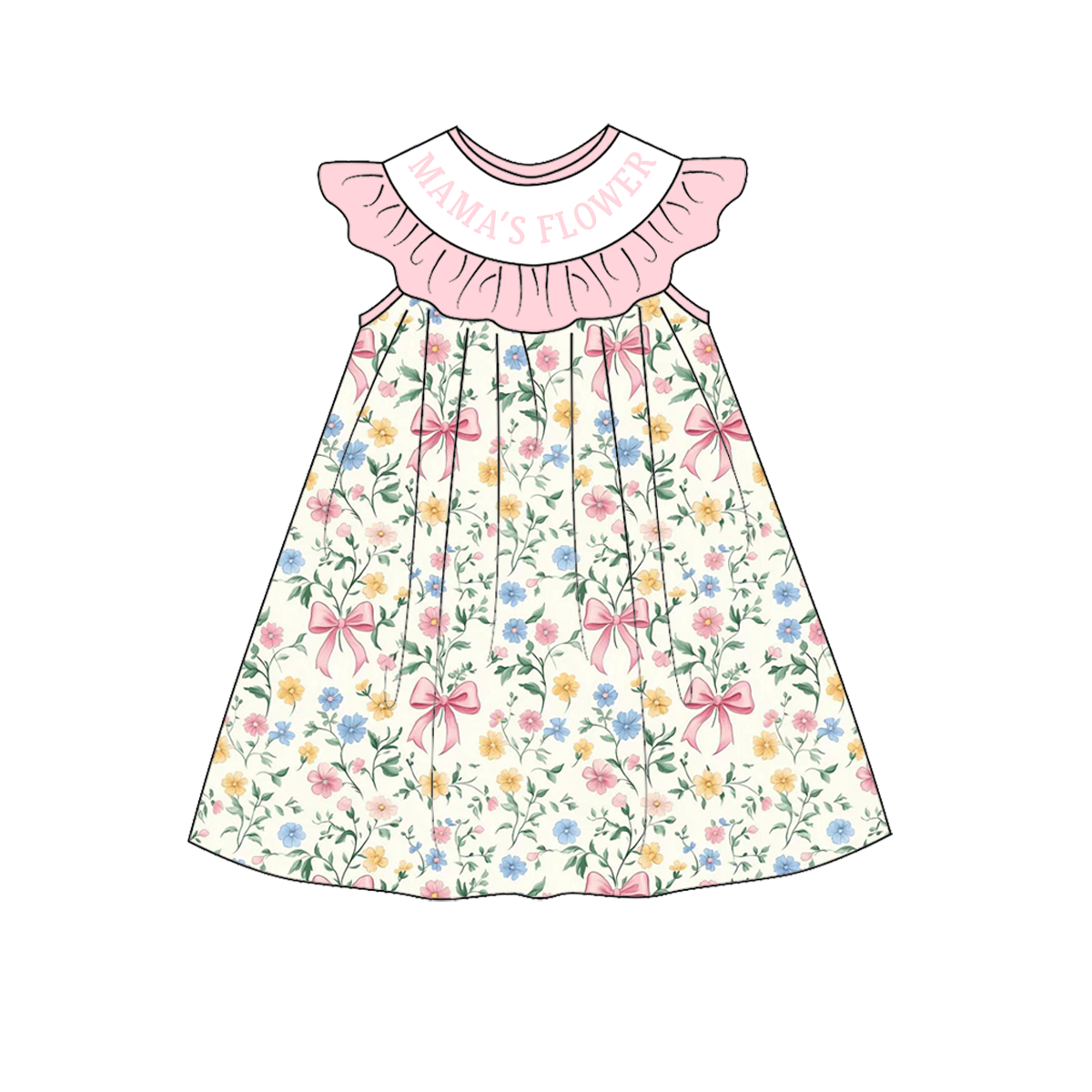 (Pre Order)Mommy and Me MAMAS FLOWER&Bow Embroidery Smocked Dress,Romper