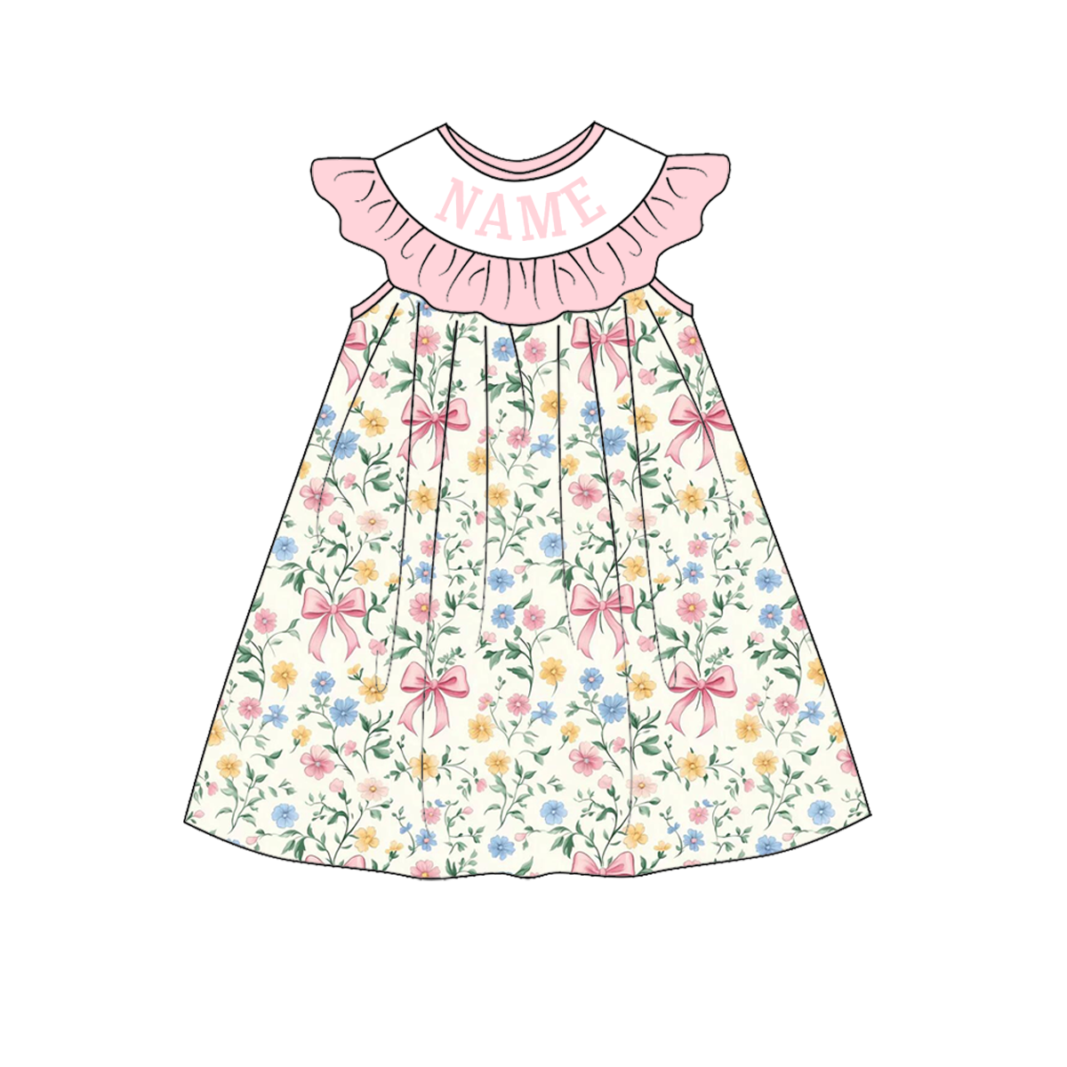 (Pre Order)Mommy and Me MAMAS FLOWER&Bow Embroidery Smocked Dress,Romper