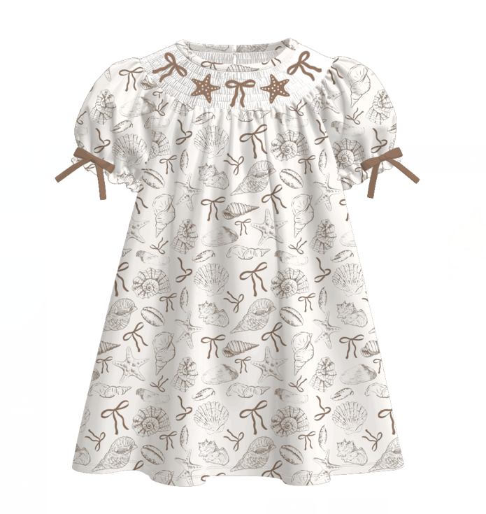 (Pre Order)Sisters Spring and Summer Shell Embroidery Smocked Dress&Romper