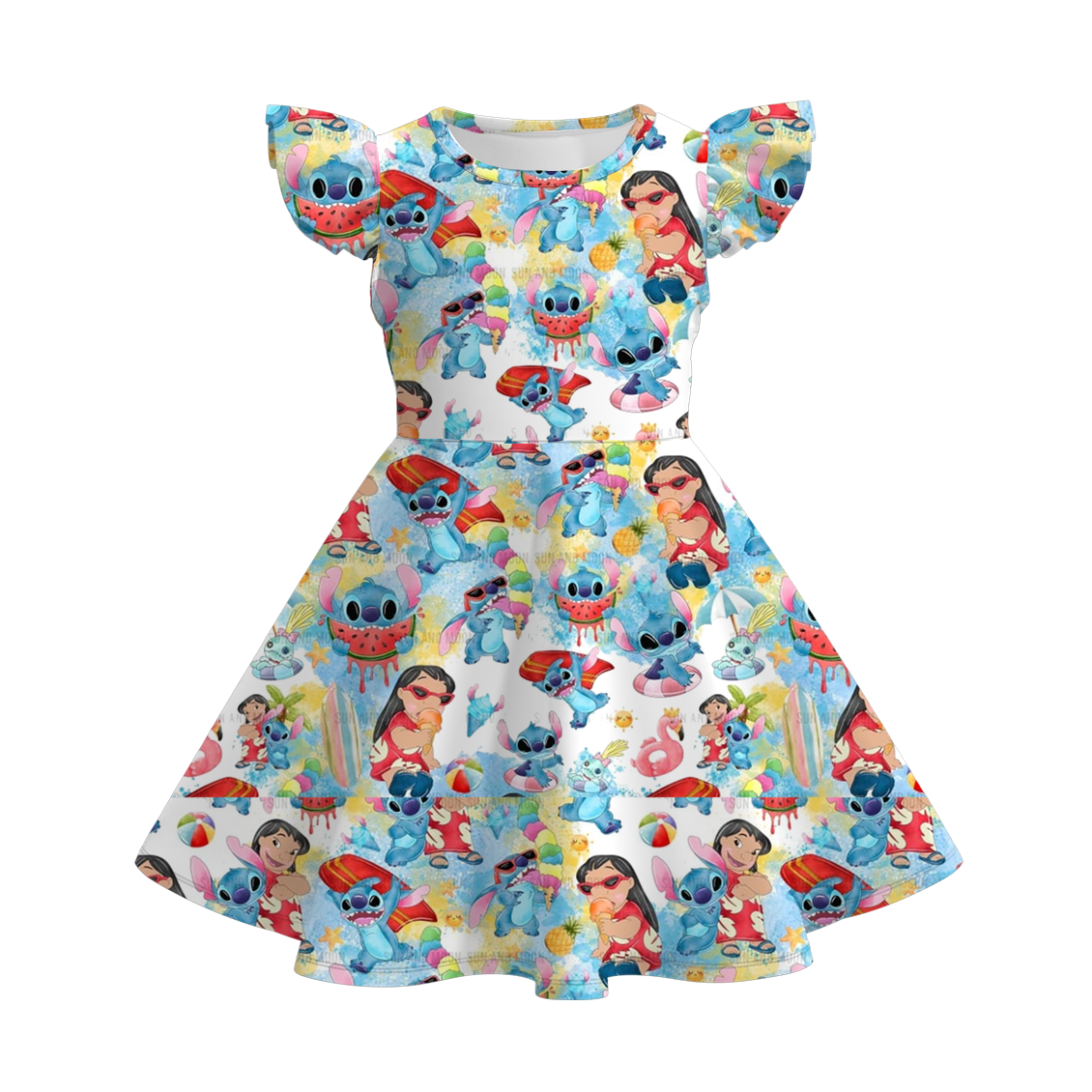 (Pre Order)Girls Spring and Summer Cartoon Print Dress