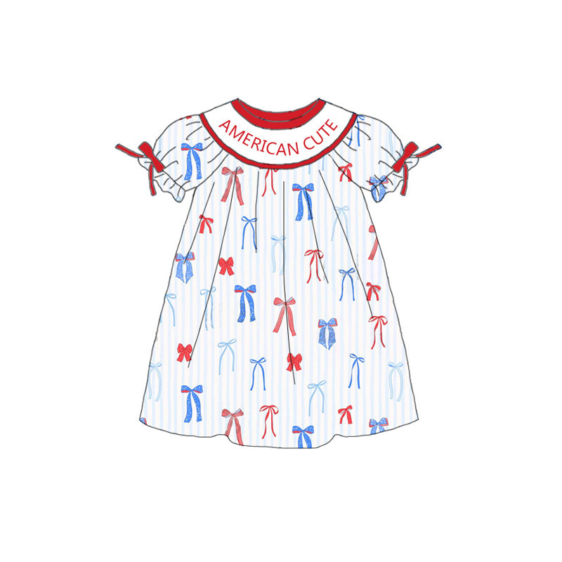 (Pre Order)Sisters Patriotic Embroidery Smocked Dress&Romper