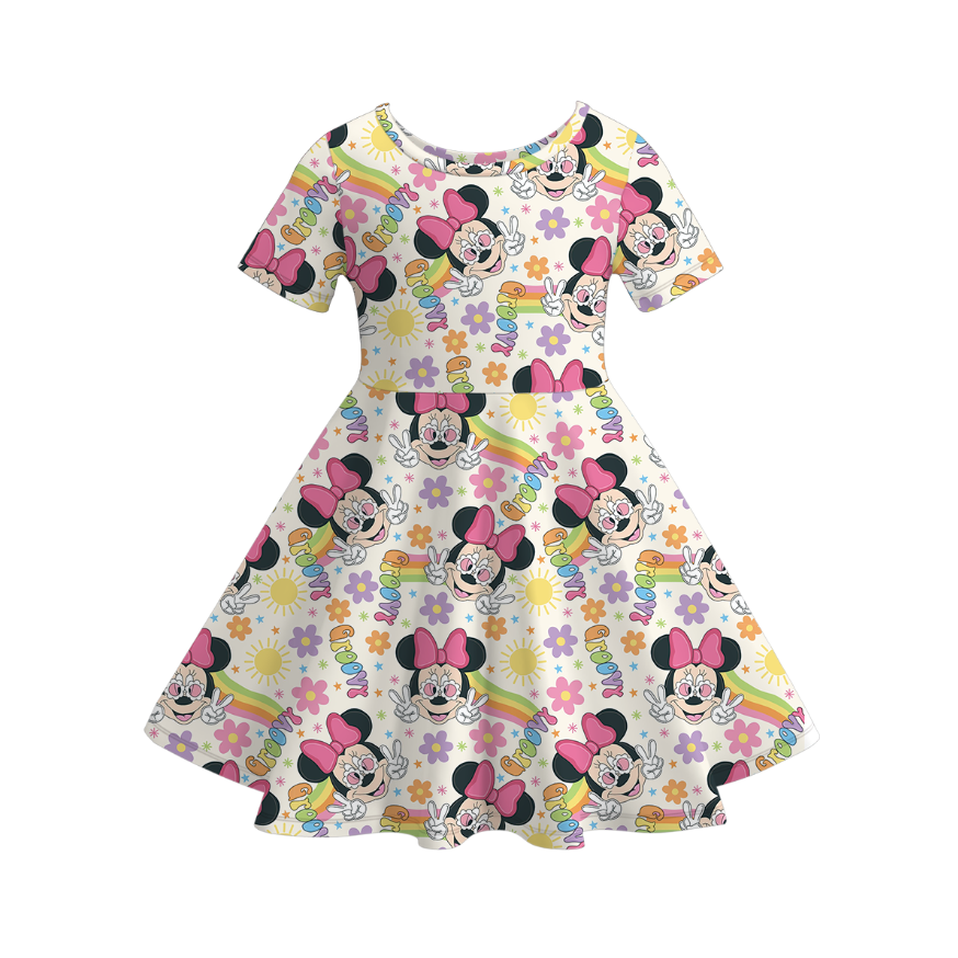 (Pre Order)Girls Spring and Summer Cartoon&Bow Print Dress