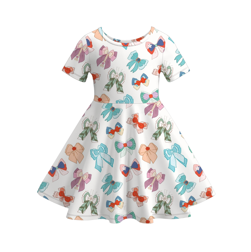 (Pre Order)Girls Spring and Summer Cartoon&Bow Print Dress