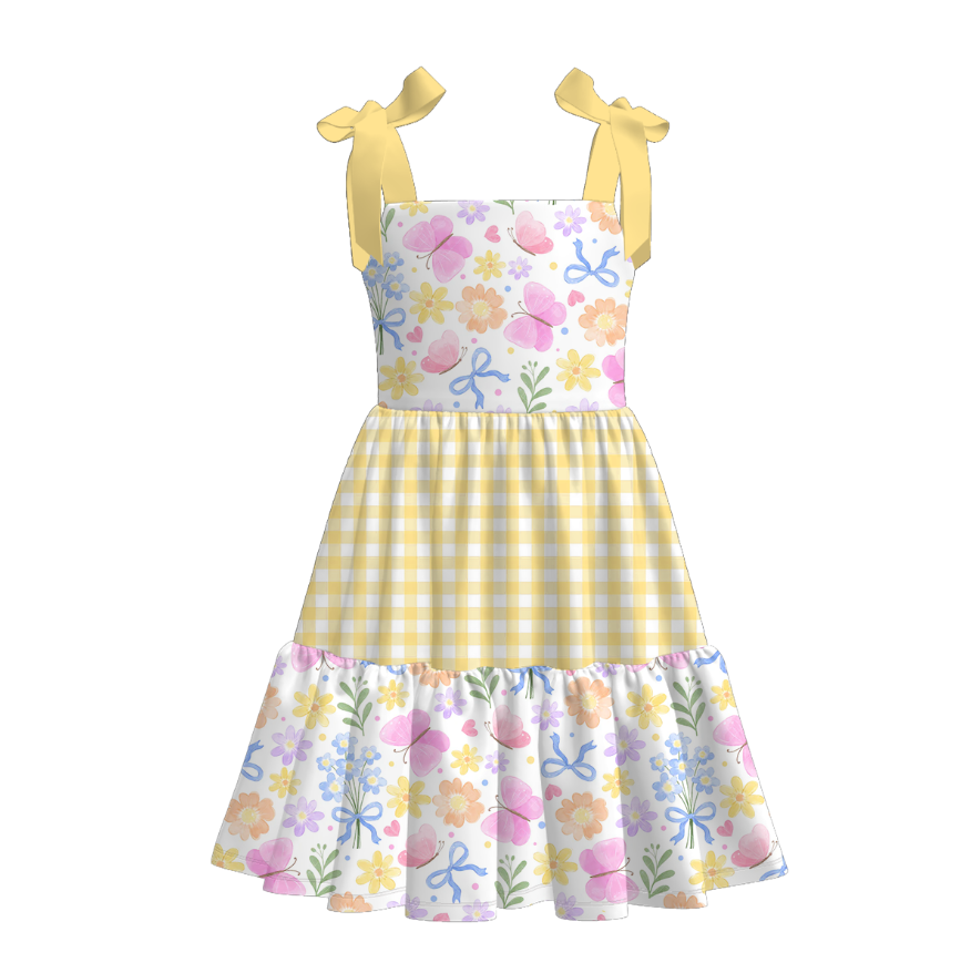 (Pre Order)Girls Spring and Summer Floral&Goose Print Slip Dress