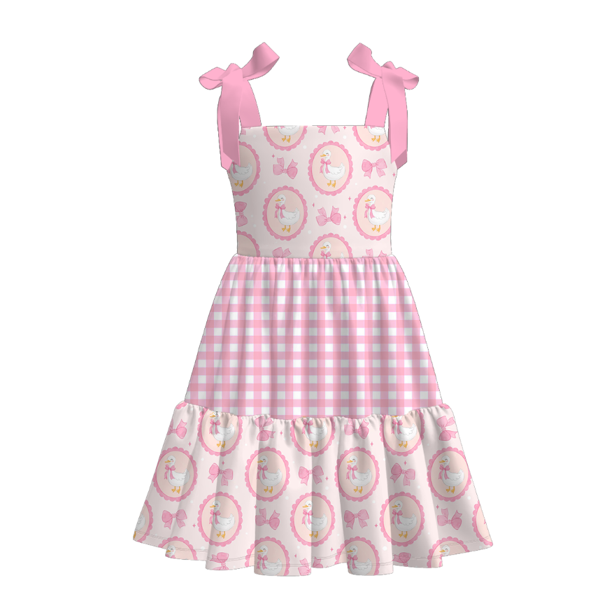 (Pre Order)Girls Spring and Summer Floral&Goose Print Slip Dress