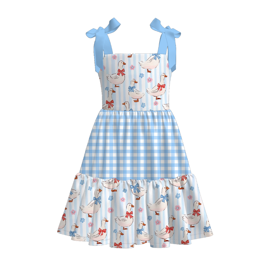 (Pre Order)Girls Spring and Summer Floral&Goose Print Slip Dress