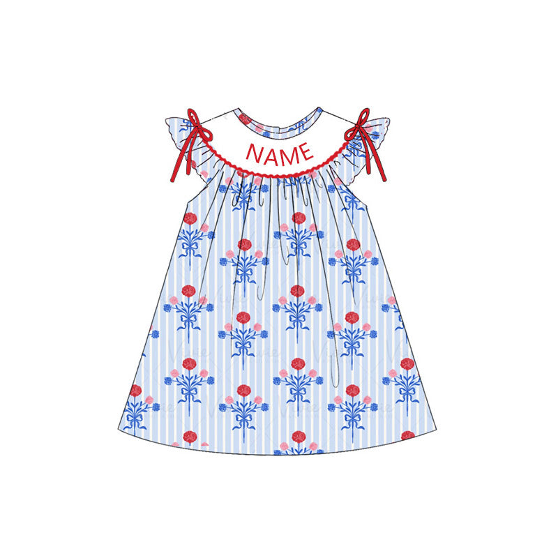 (Pre Order)Sisters Patriotic Embroidery Smocked Dress&Romper