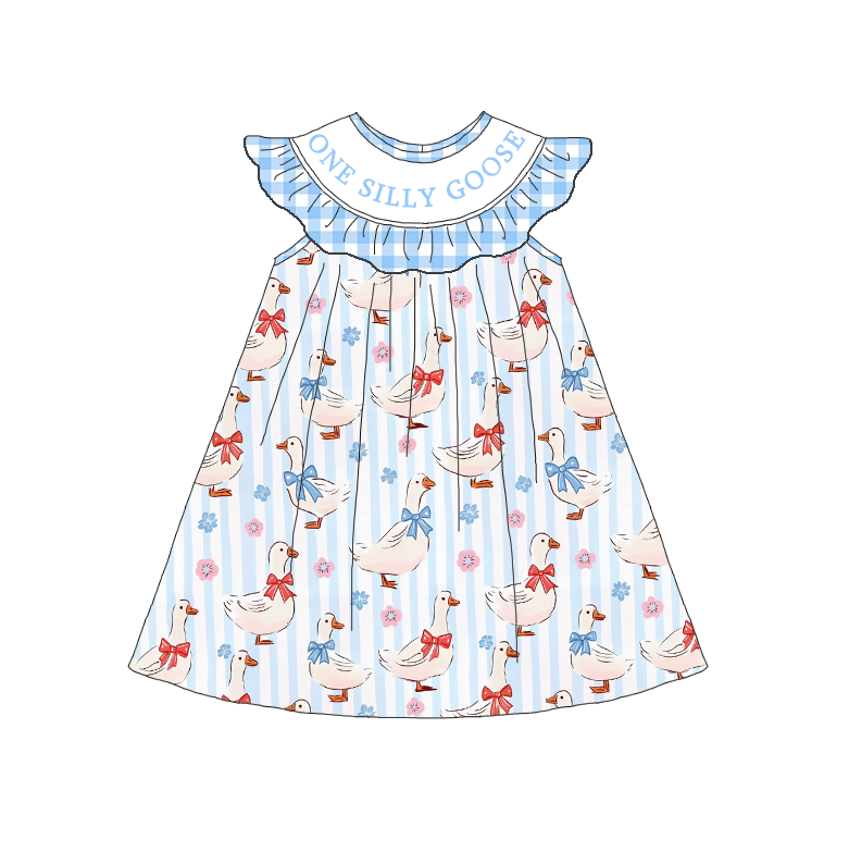 (Pre Order)Sisters Spring and Summer Silly Goose Embroidery Smocked Dress&Romper