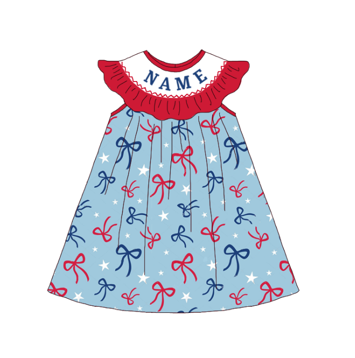 (Pre Order)Sisters Patriotic Embroidery Smocked Dress&Romper
