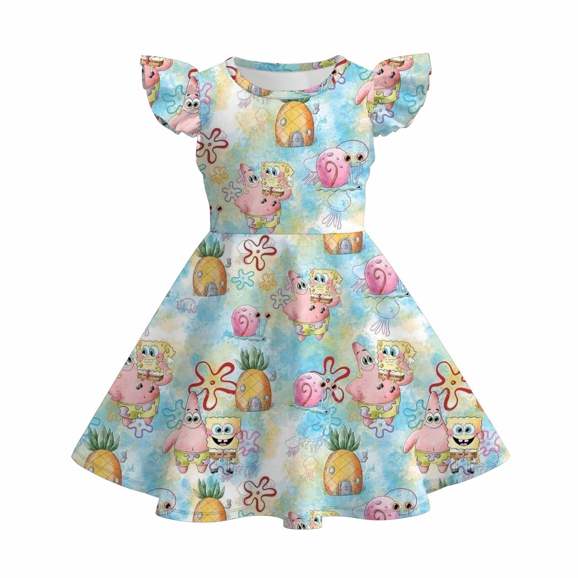 (Pre Order)Girls Spring and Summer Cartoon Print Dress