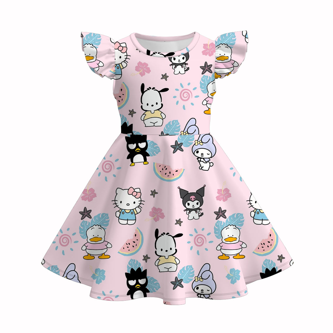 (Pre Order)Girls Spring and Summer Cartoon Print Dress