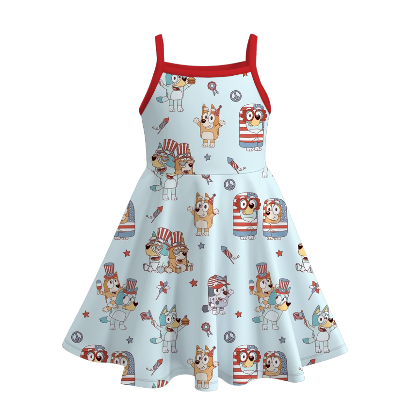 (Pre Order)Girls Patriotic Print Slip Dress