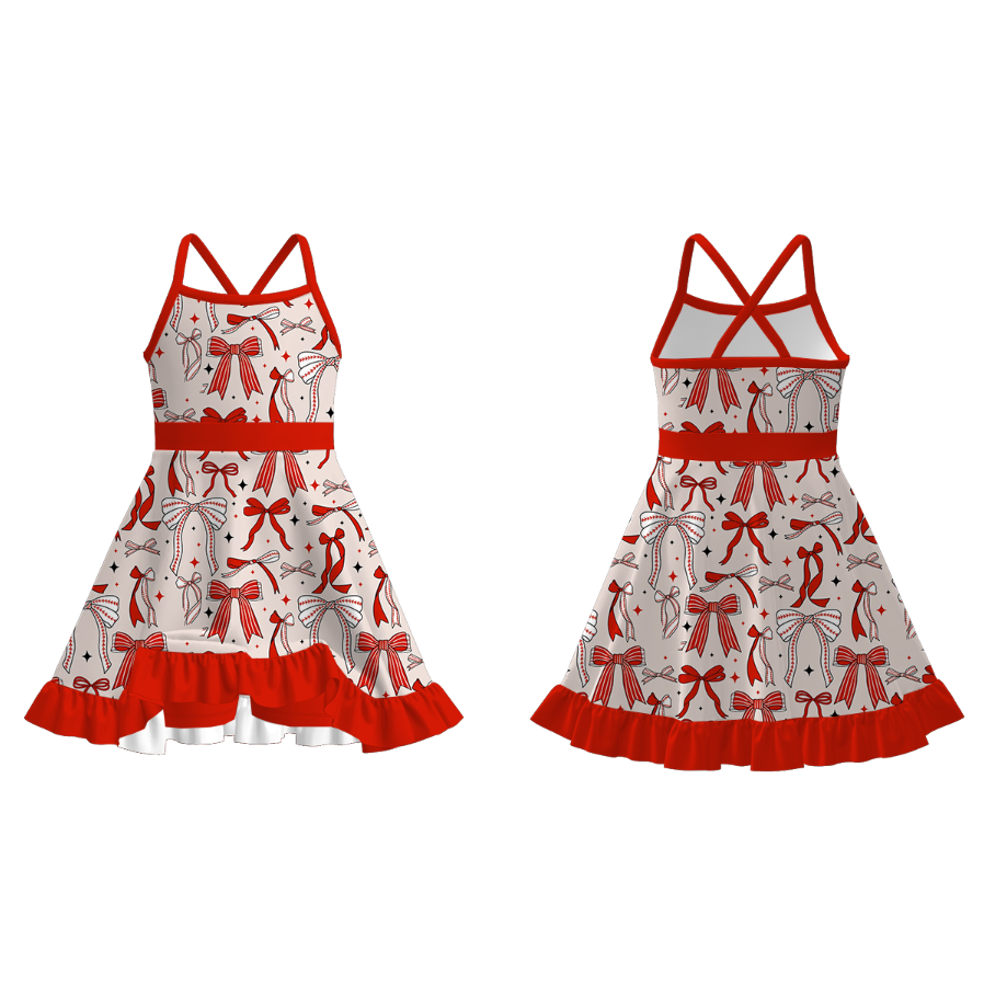 (Pre Order)Girls Spring and Summer Baseball Print Skort Dress