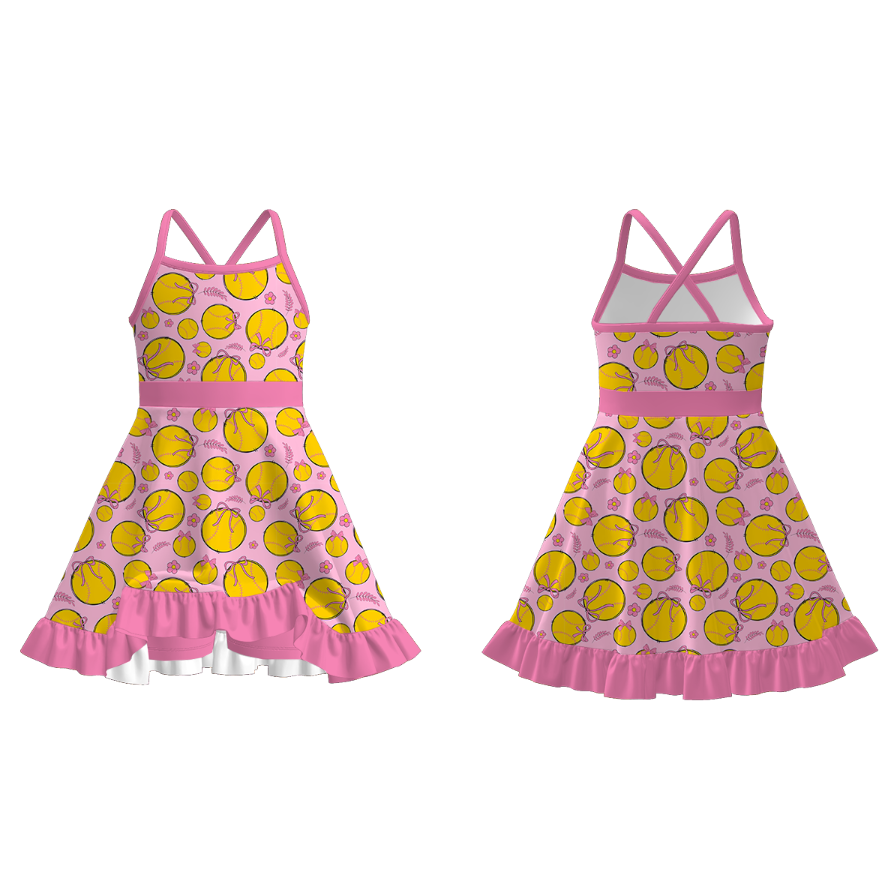 (Pre Order)Girls Spring and Summer Baseball Print Skort Dress