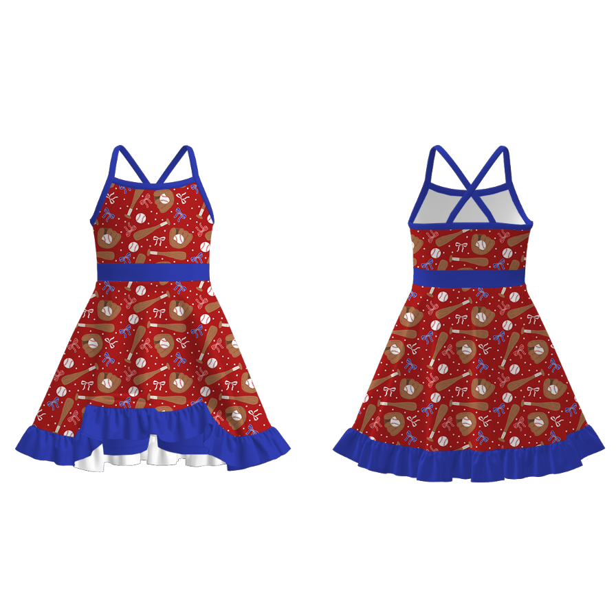 (Pre Order)Girls Spring and Summer Baseball Print Skort Dress