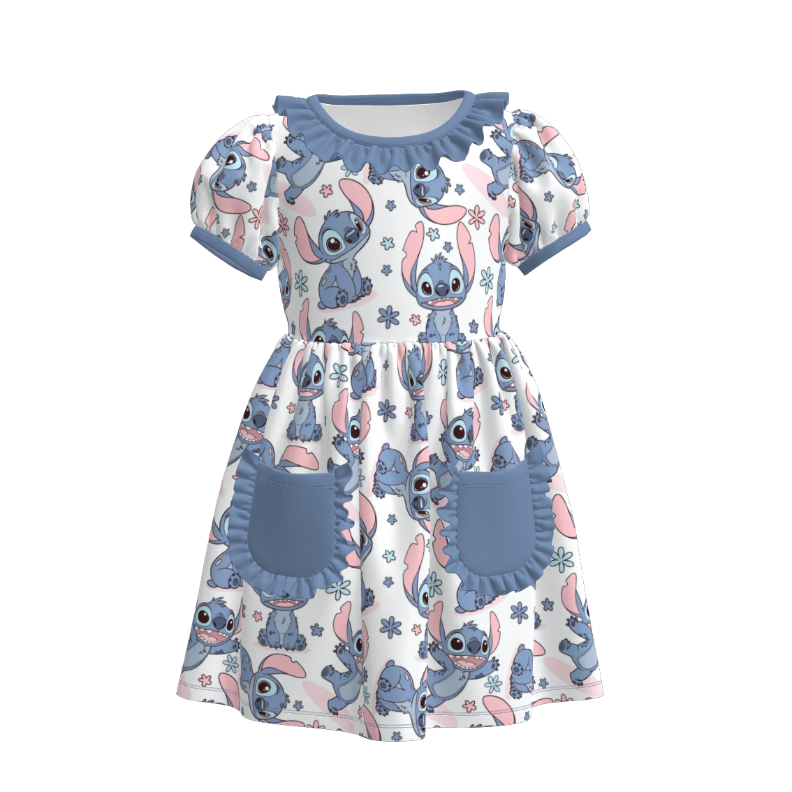 (Pre Order)Girls Spring and Summer Cartoon Print Dress with Pockets