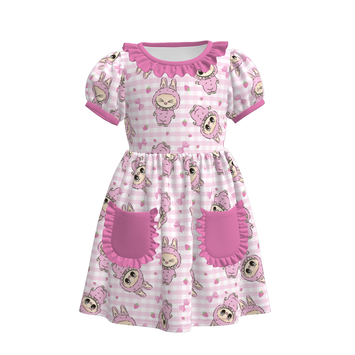 (Pre Order)Girls Spring and Summer Cartoon Print Dress with Pockets