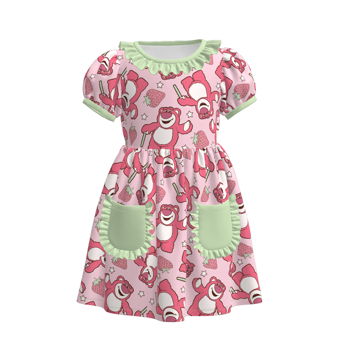 (Pre Order)Girls Spring and Summer Cartoon Print Dress with Pockets