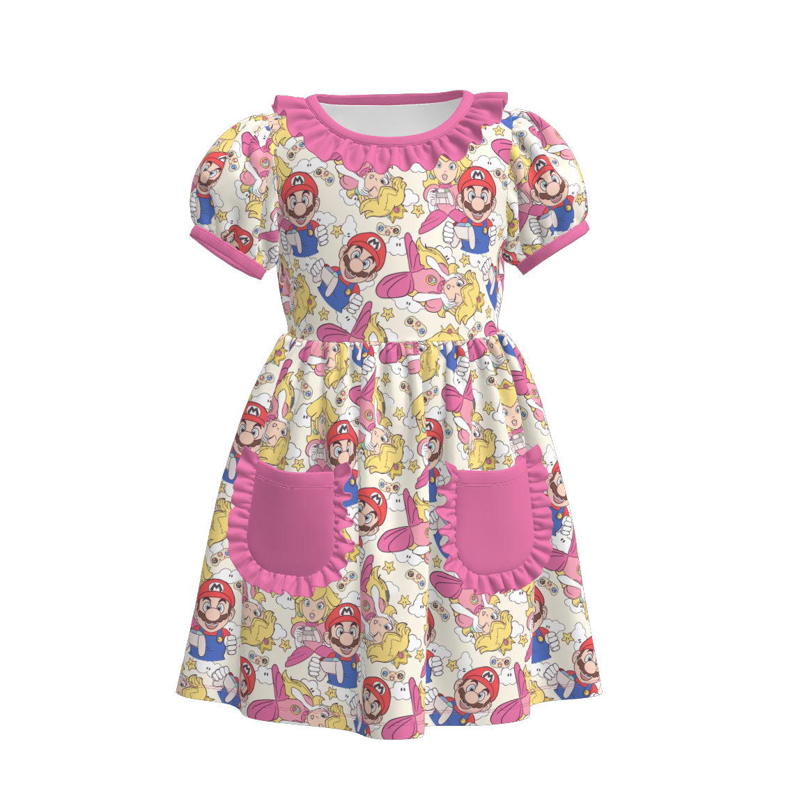 (Pre Order)Girls Spring and Summer Cartoon Print Dress with Pockets