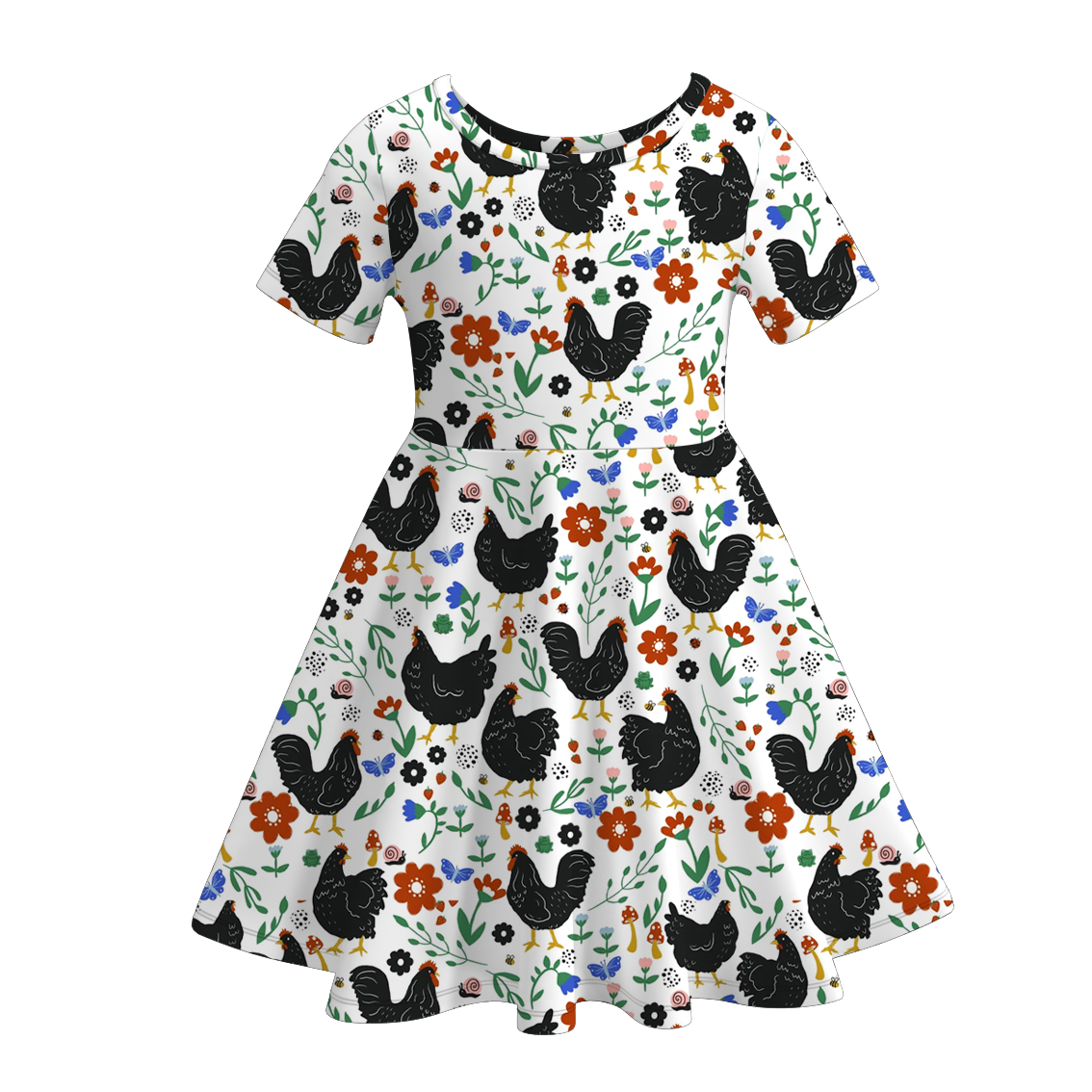 (Pre Order)Girls Spring and Summer Horse&Chick Print Dress